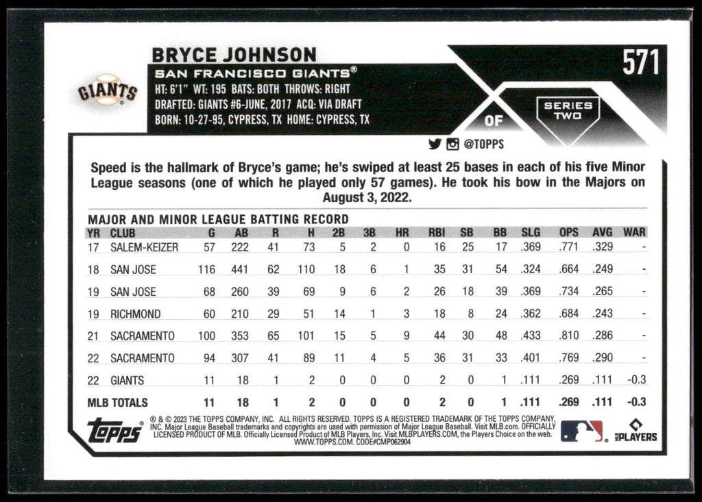 2023 Topps #571 Bryce Johnson