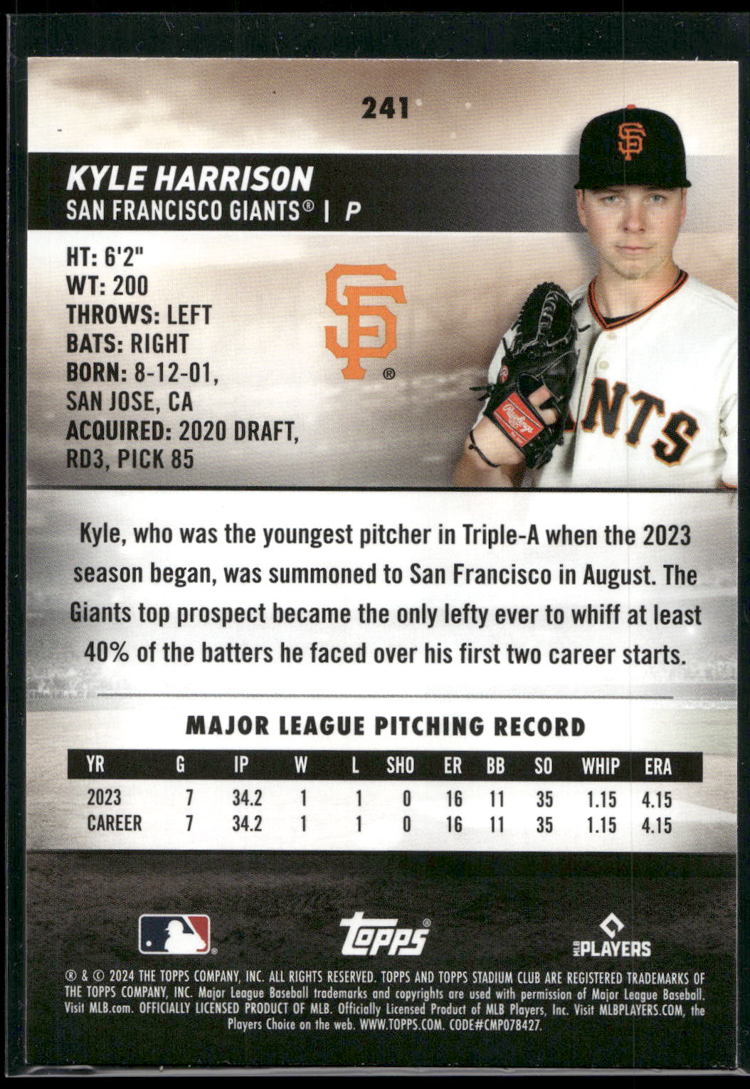 2024 Stadium Club #241 Kyle Harrison