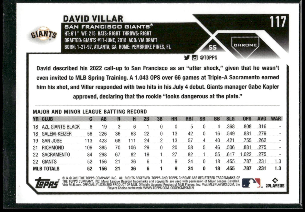 2023 Topps Chrome #117 David Villar X-Fractors