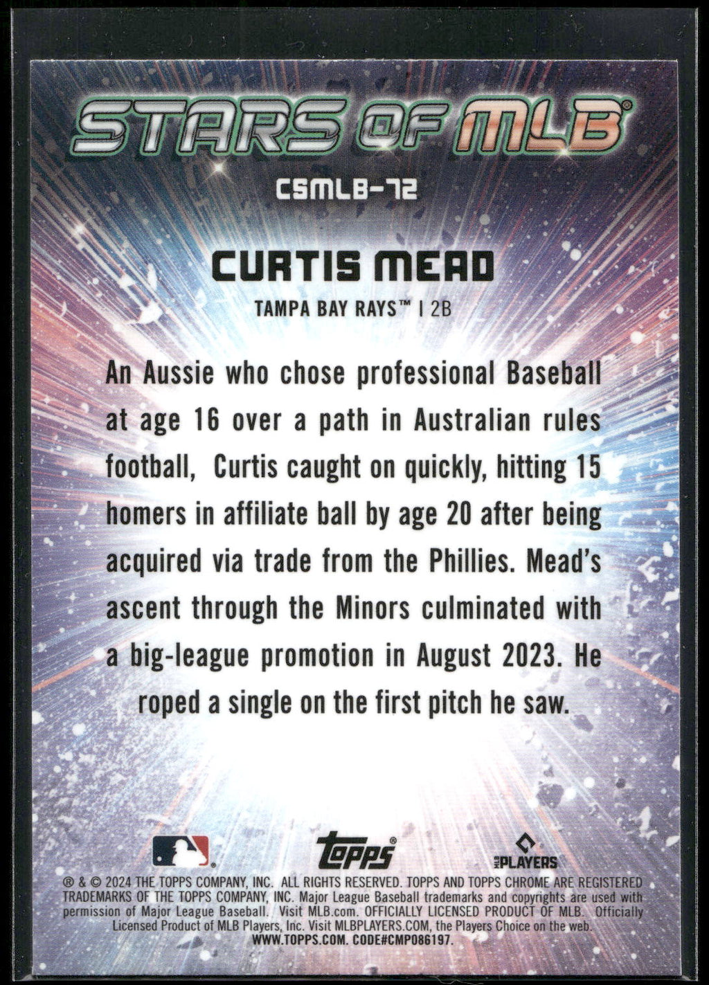 2024 Topps Update #CSMLB-72 Curtis Mead Stars of MLB Chrome