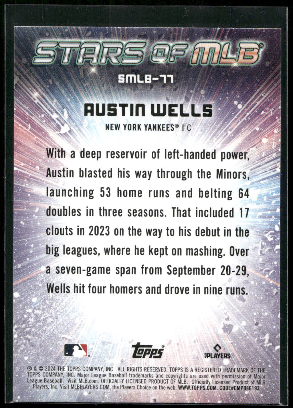 2024 Topps Update #SMLB-77 Austin Wells Stars of MLB