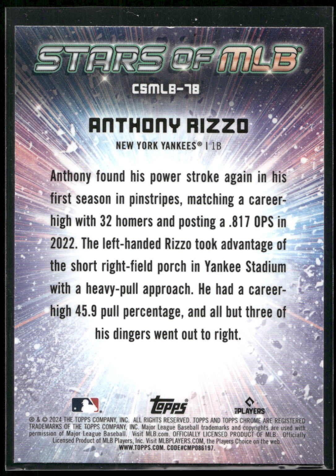 2024 Topps Update #CSMLB-78 Anthony Rizzo Stars of MLB Chrome