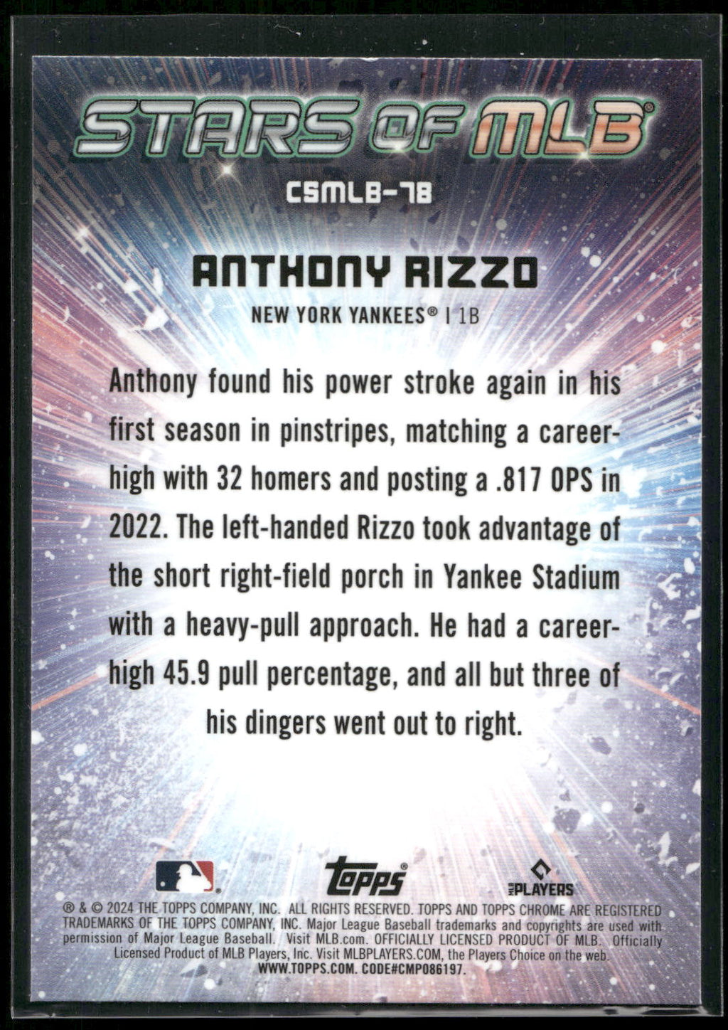2024 Topps Update #CSMLB-78 Anthony Rizzo Stars of MLB Chrome