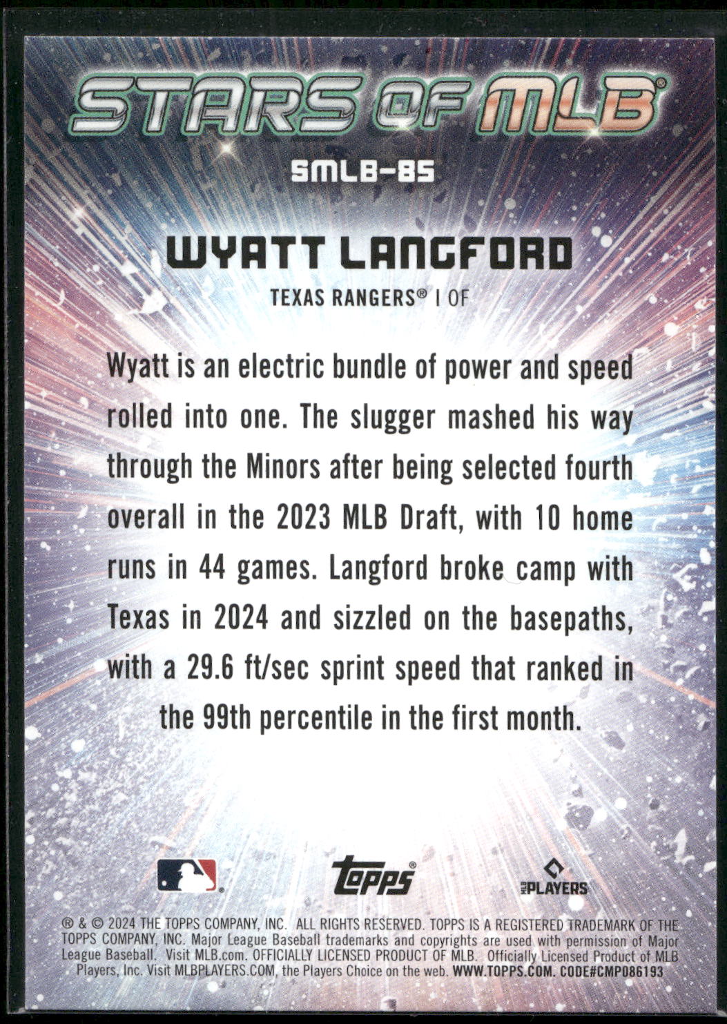 2024 Topps Update #SMLB-85 Wyatt Langford Stars of MLB