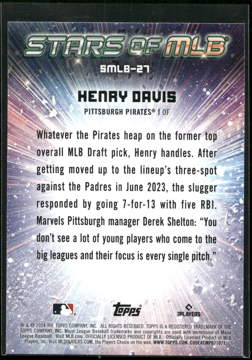 2024 Topps #SMLB-27 Henry Davis Stars of MLB