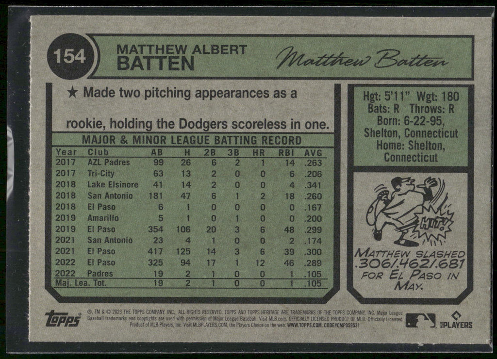 2023 Topps Heritage #154 Matthew Batten