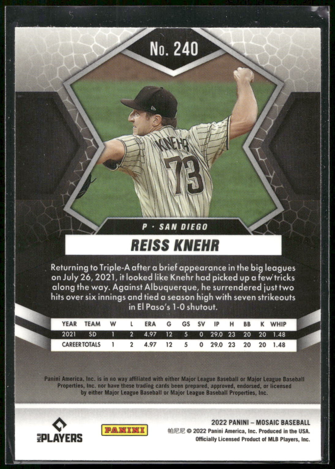 2022 Panini Mosaic #240 Reiss Knehr