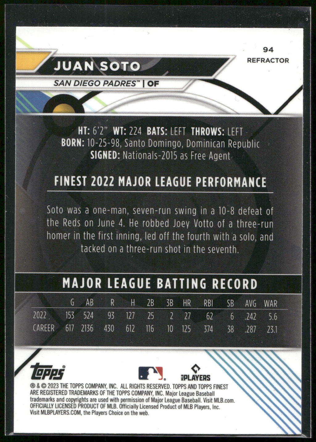 2023 Finest #94 Juan Soto Refractor