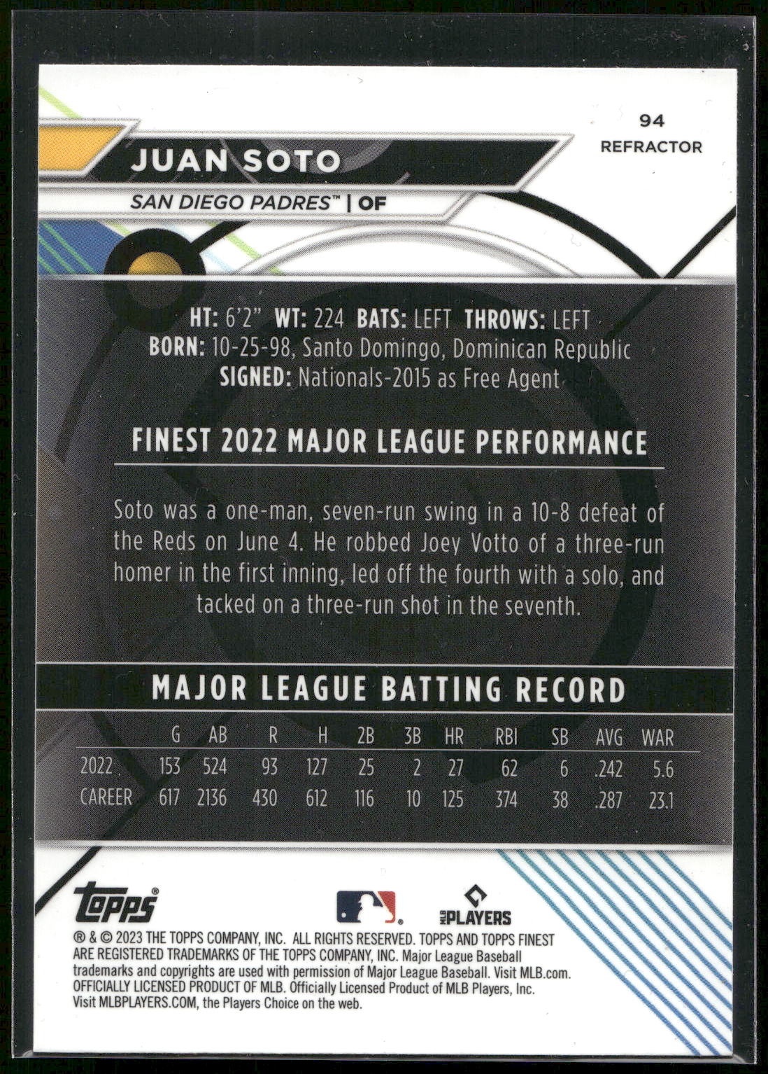 2023 Finest #94 Juan Soto Refractor