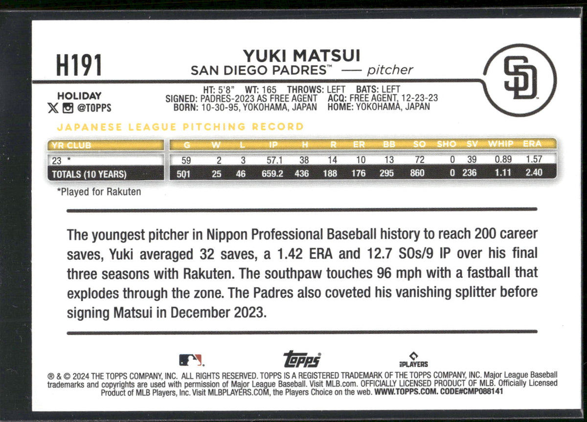 2024 Topps Holiday #H191 Yuki Matsui