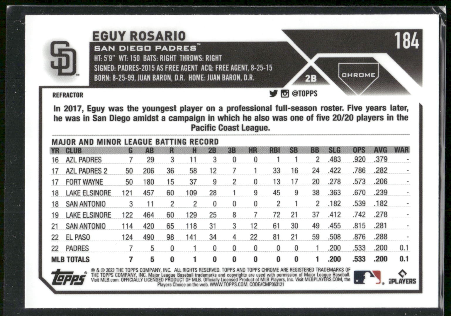 2023 Topps Chrome #184 Eguy Rosario
