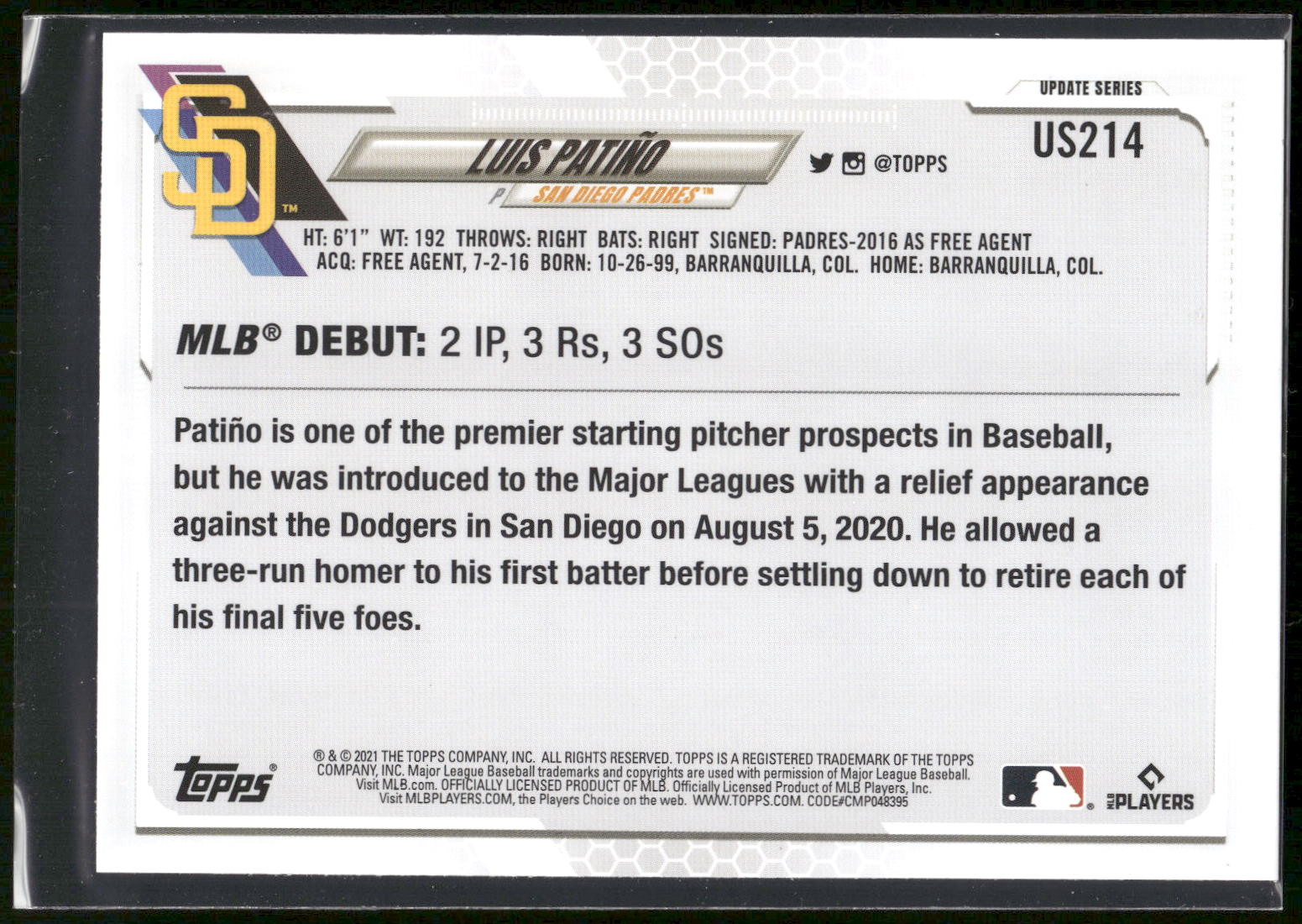 2021 Topps Update #US214 Luis Patiño