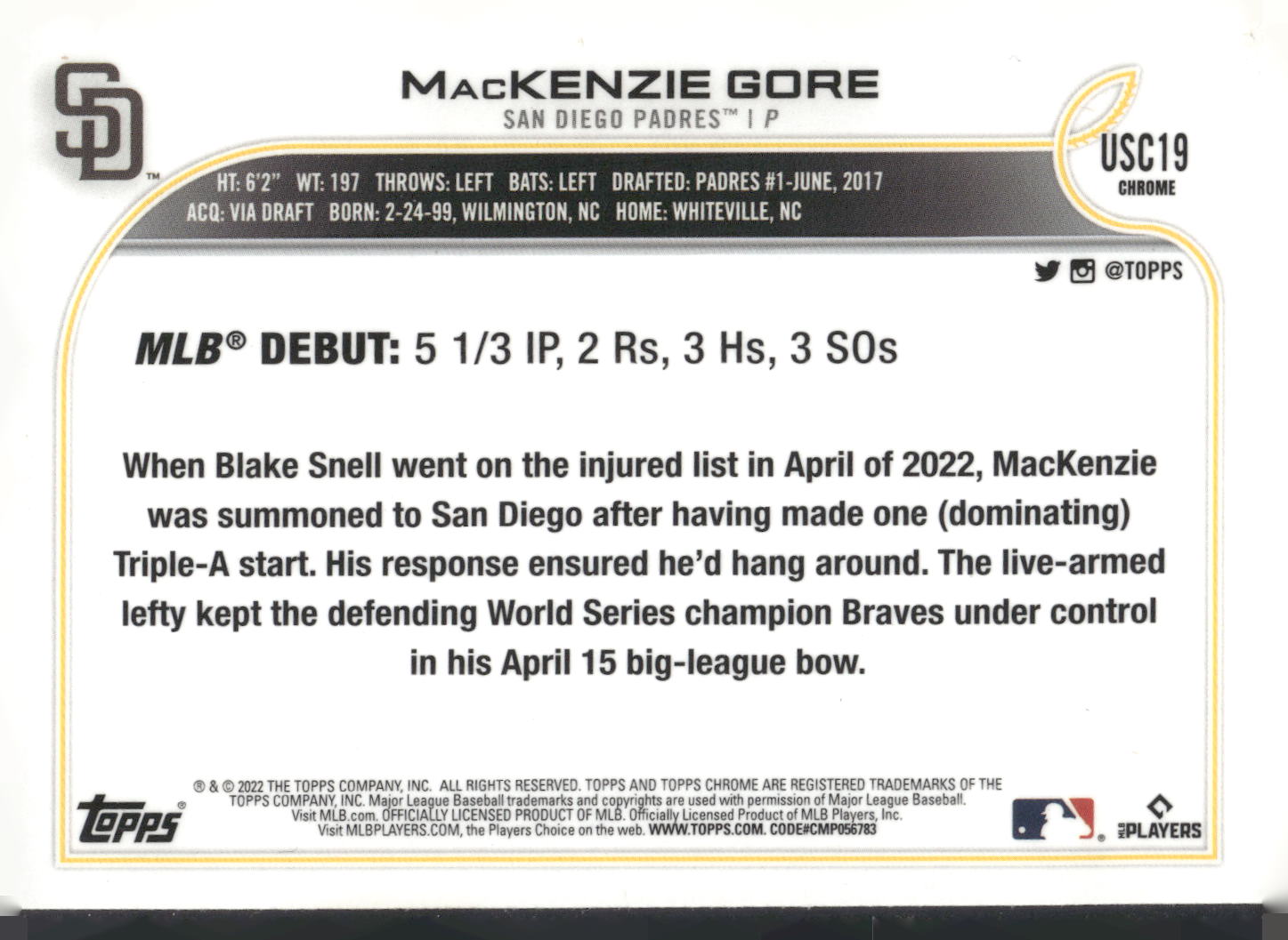 2022 Topps Chrome Update #USC19 MacKenzie Gore