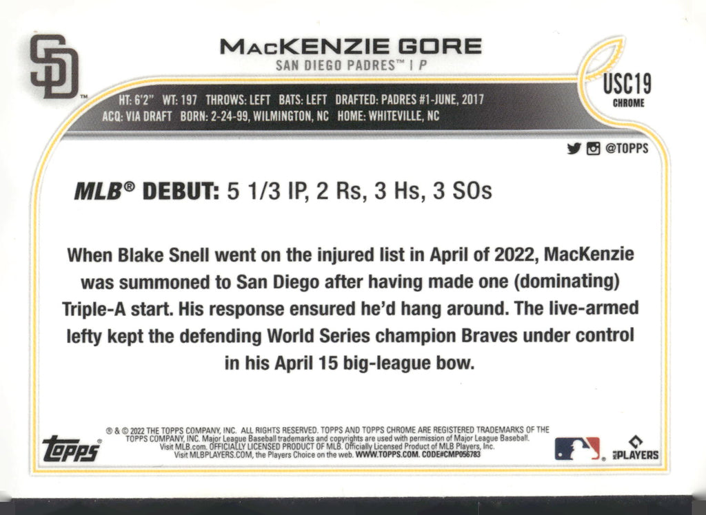 2022 Topps Chrome Update #USC19 MacKenzie Gore