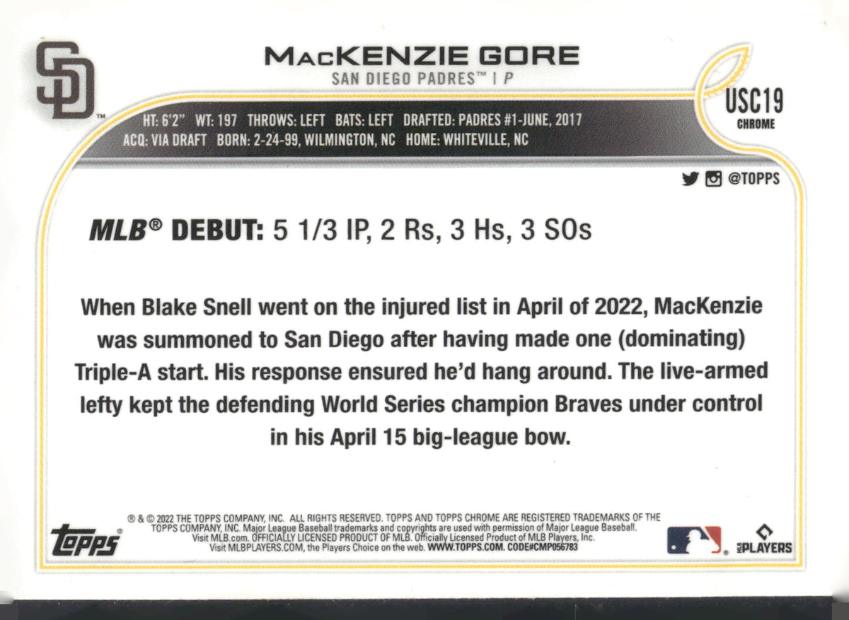 2022 Topps Chrome Update #USC19 MacKenzie Gore