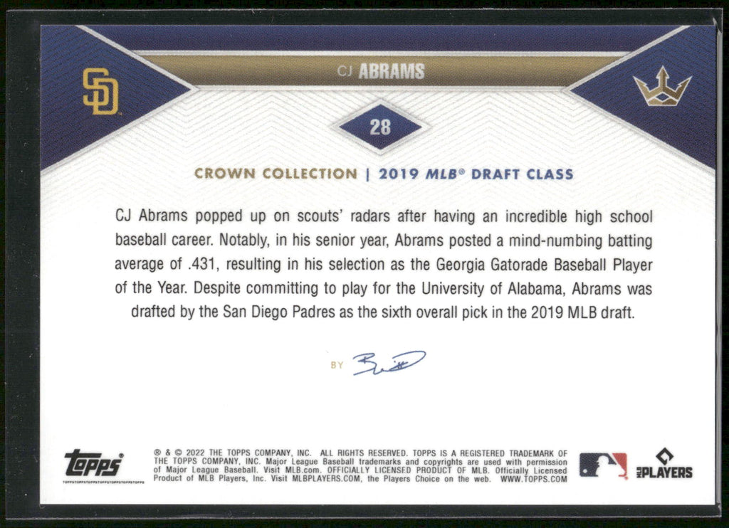 2022 Topps x Bobby Witt Jr. Crown Collection #28 CJ Abrams