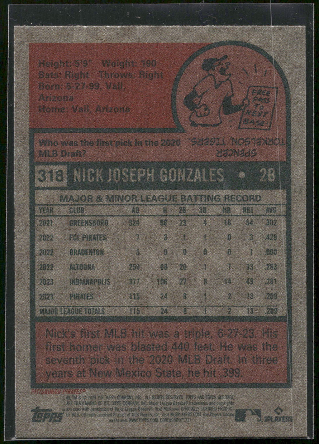 2024 Topps Heritage #318b Nick Gonzales