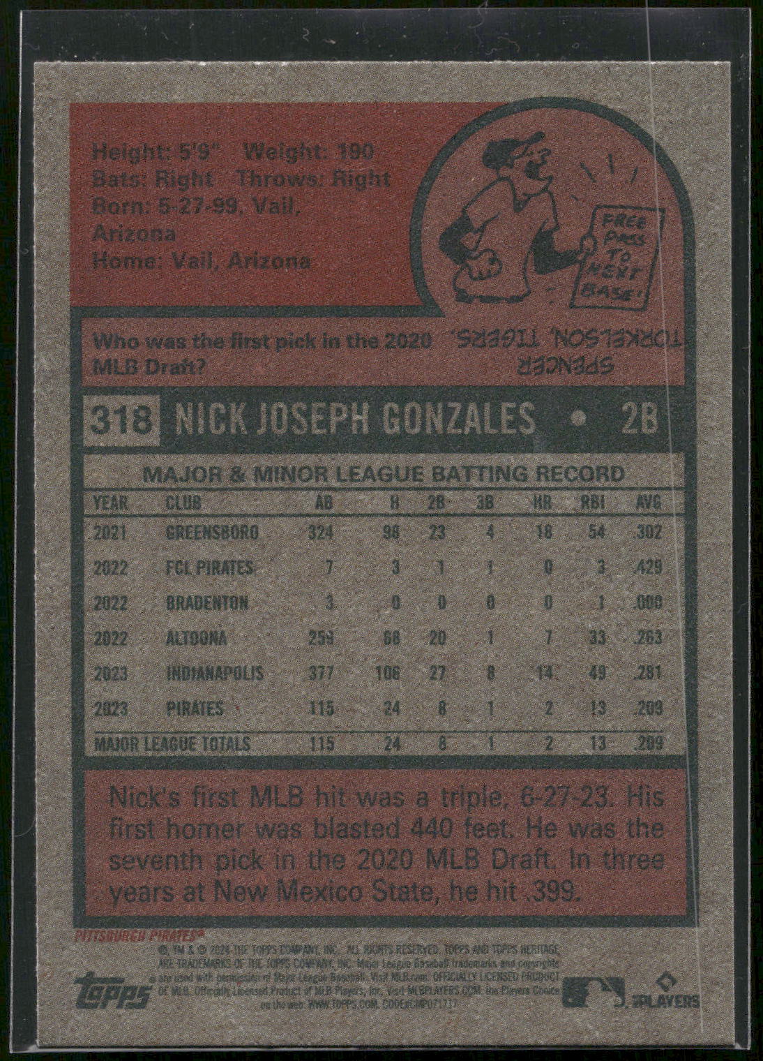 2024 Topps Heritage #318b Nick Gonzales