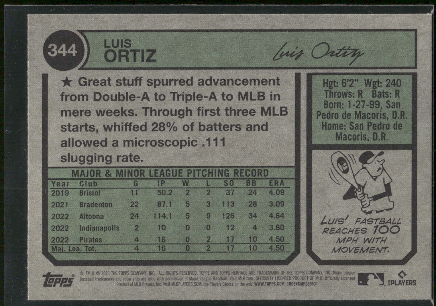 2023 Topps Heritage #344 Luis Ortiz
