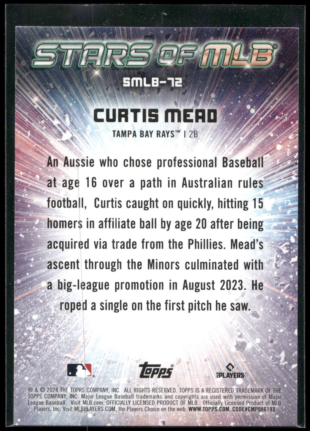 2024 Topps Update #SMLB-72 Curtis Mead Stars of MLB