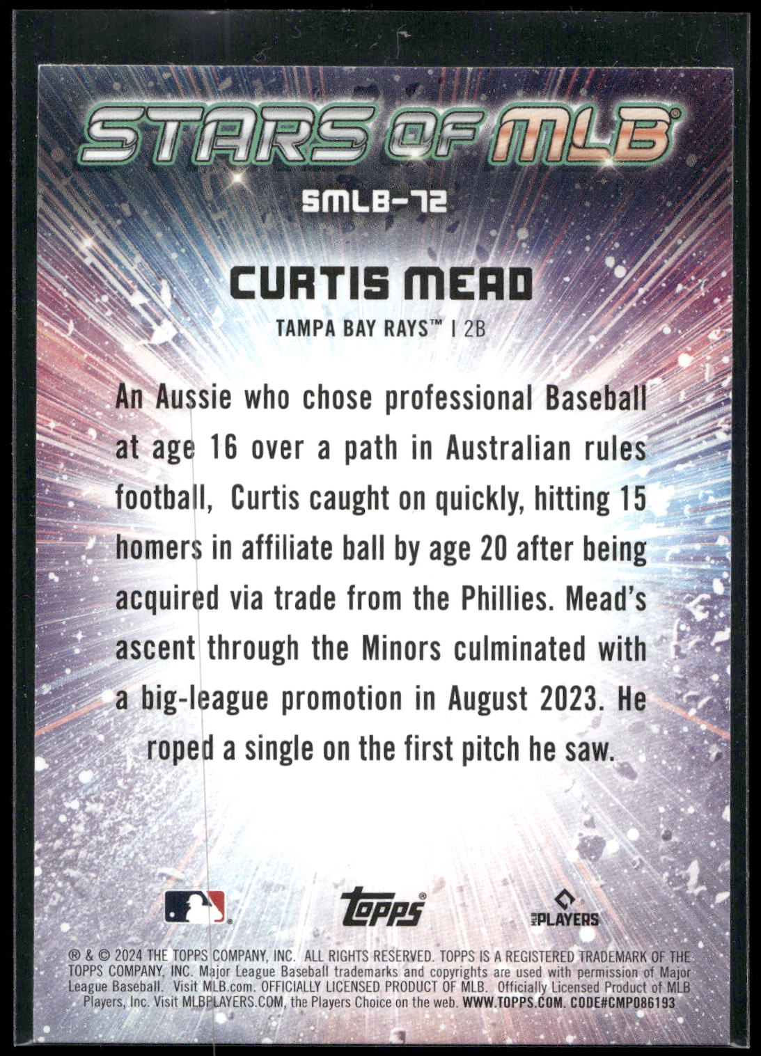2024 Topps Update #SMLB-72 Curtis Mead Stars of MLB