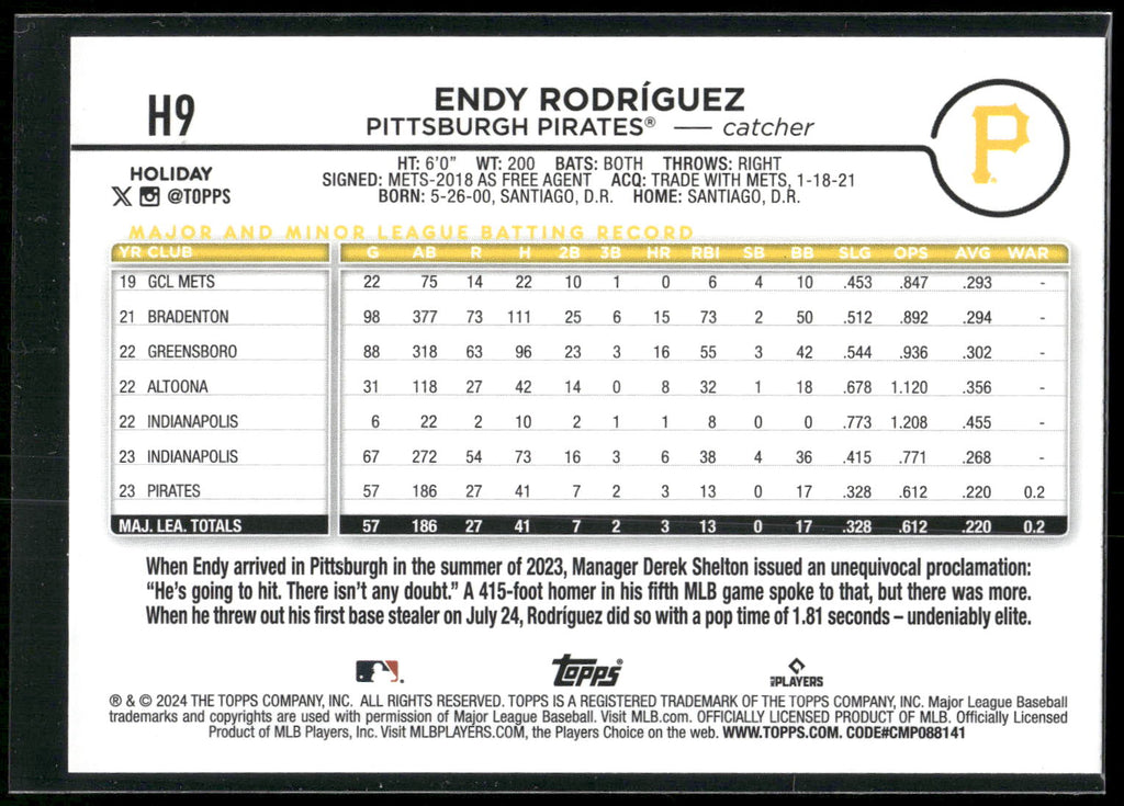 2024 Topps Holiday #H9 Endy Rodríguez