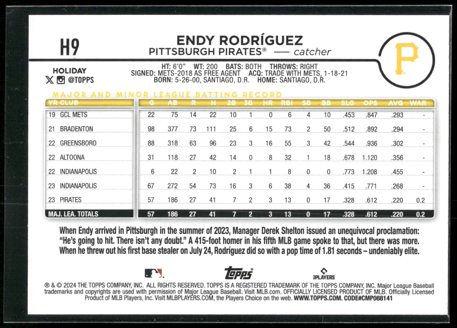 2024 Topps Holiday #H9 Endy Rodríguez