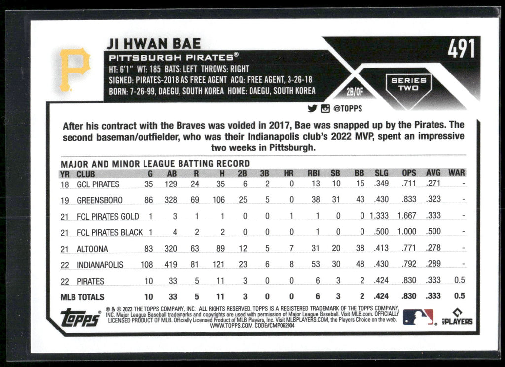 2023 Topps #491 Ji Hwan Bae