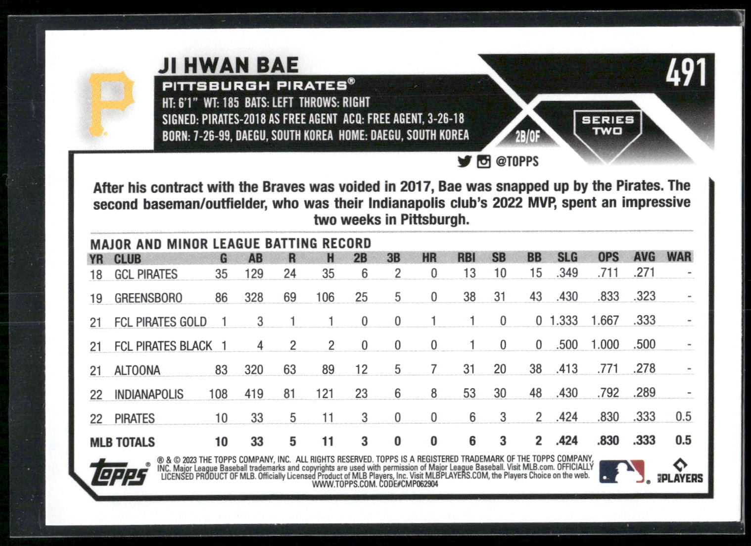 2023 Topps #491 Ji Hwan Bae