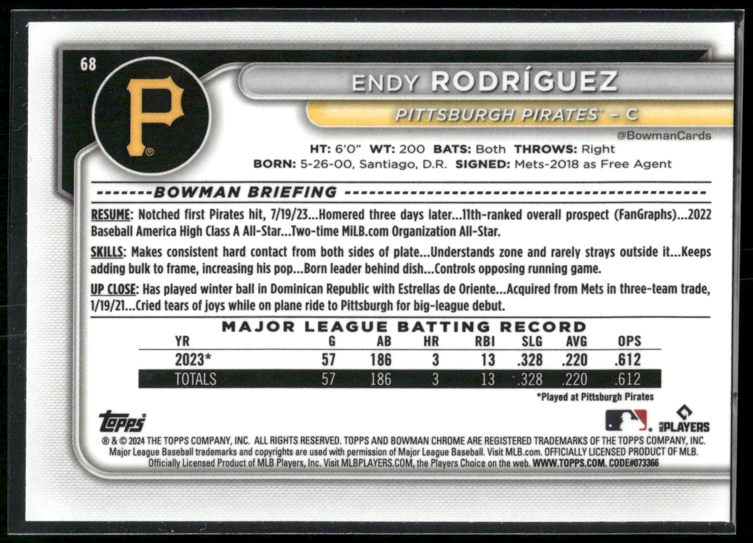 2024 Bowman #68 Endy Rodríguez Chrome Mojo Refractors