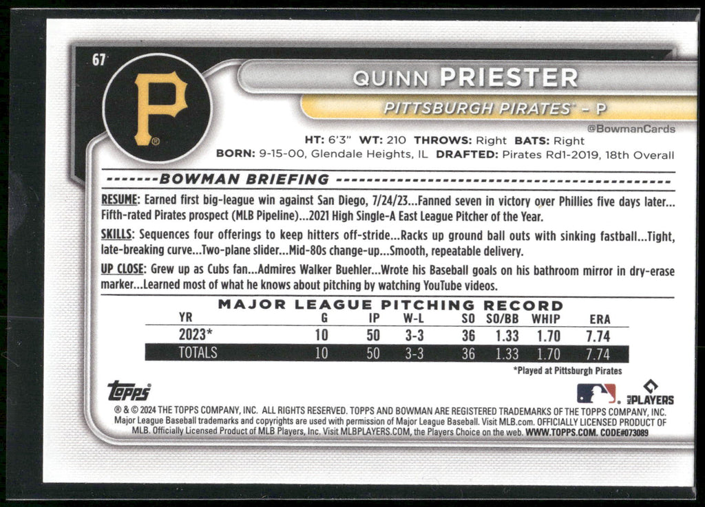 2024 Bowman #67 Quinn Priester