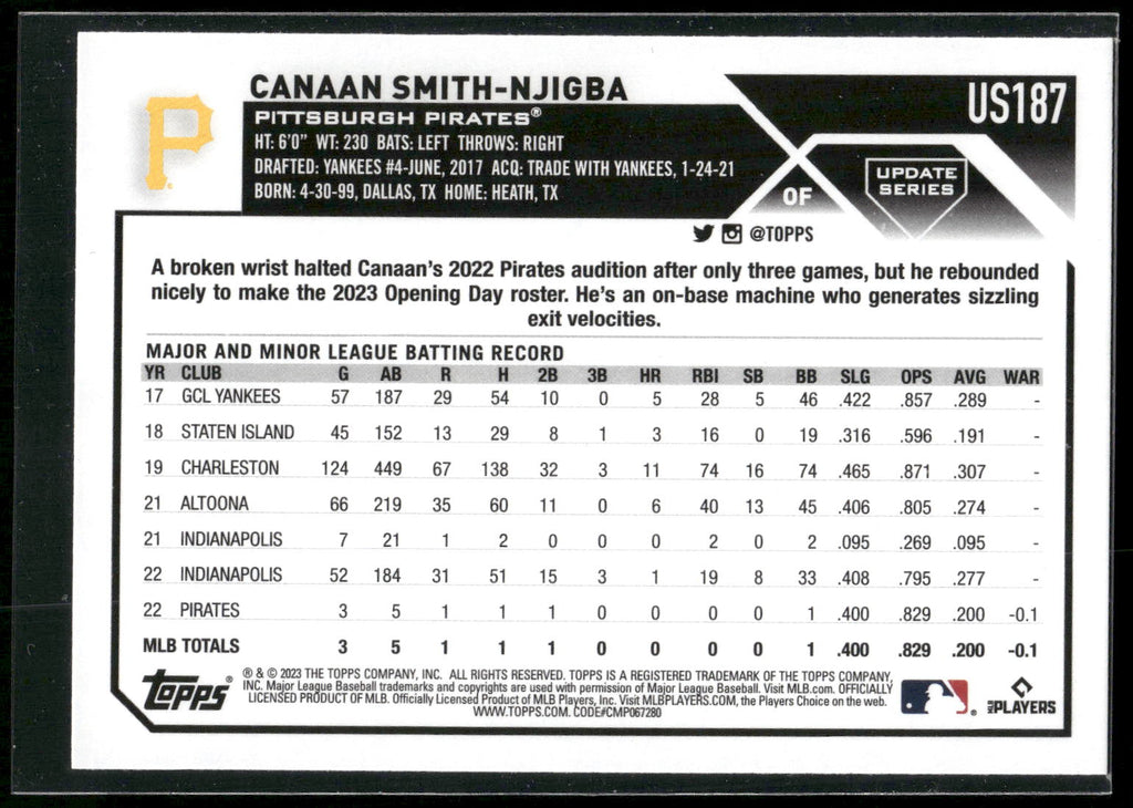 2023 Topps Update #US187 Canaan Smith-Njigba
