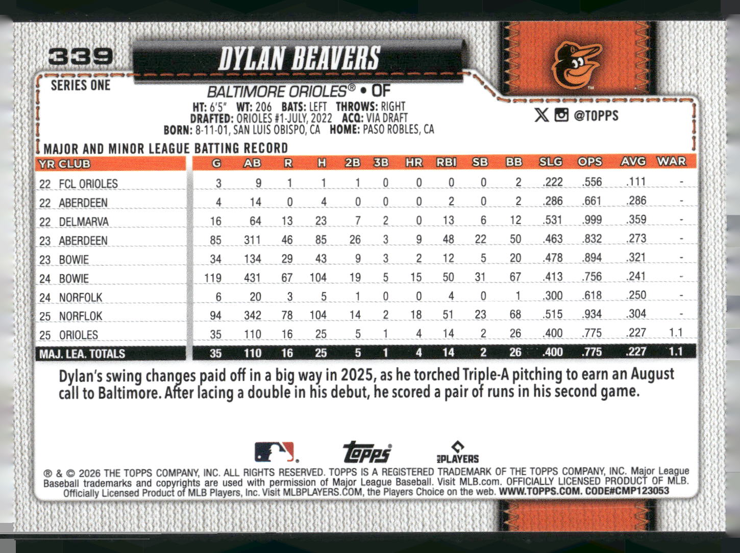 2026 Topps #339 Dylan Beavers