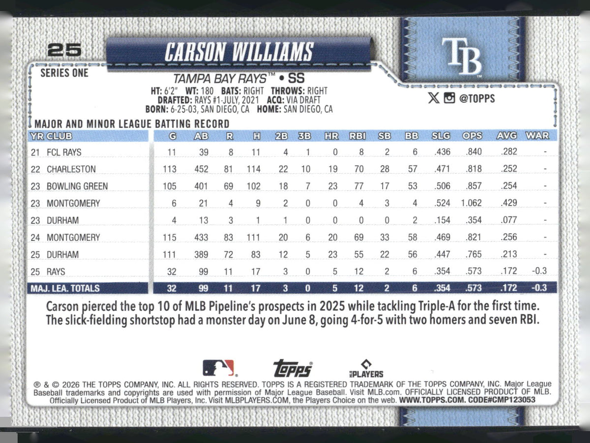 2026 Topps #25 Carson Williams