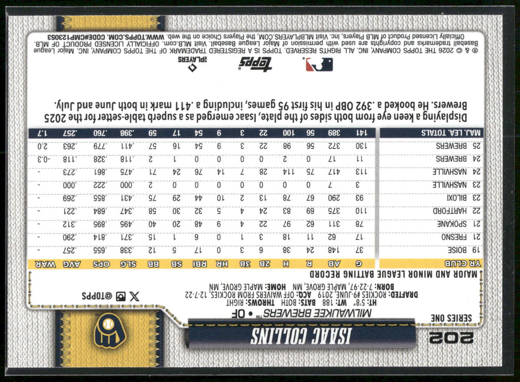 2026 Topps #202 Isaac Collins