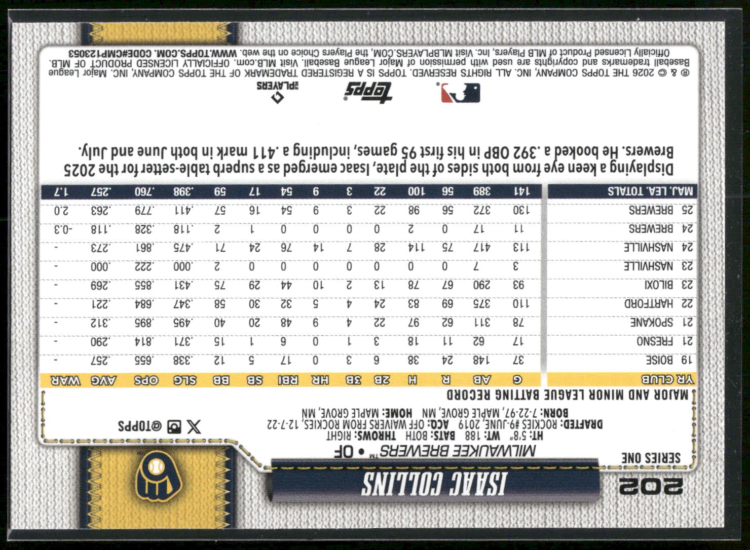 2026 Topps #202 Isaac Collins