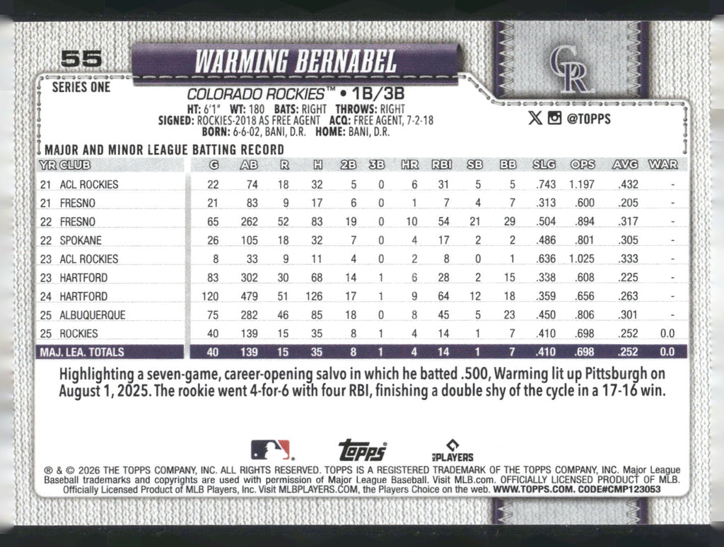 2026 Topps #55 Warming Bernabel