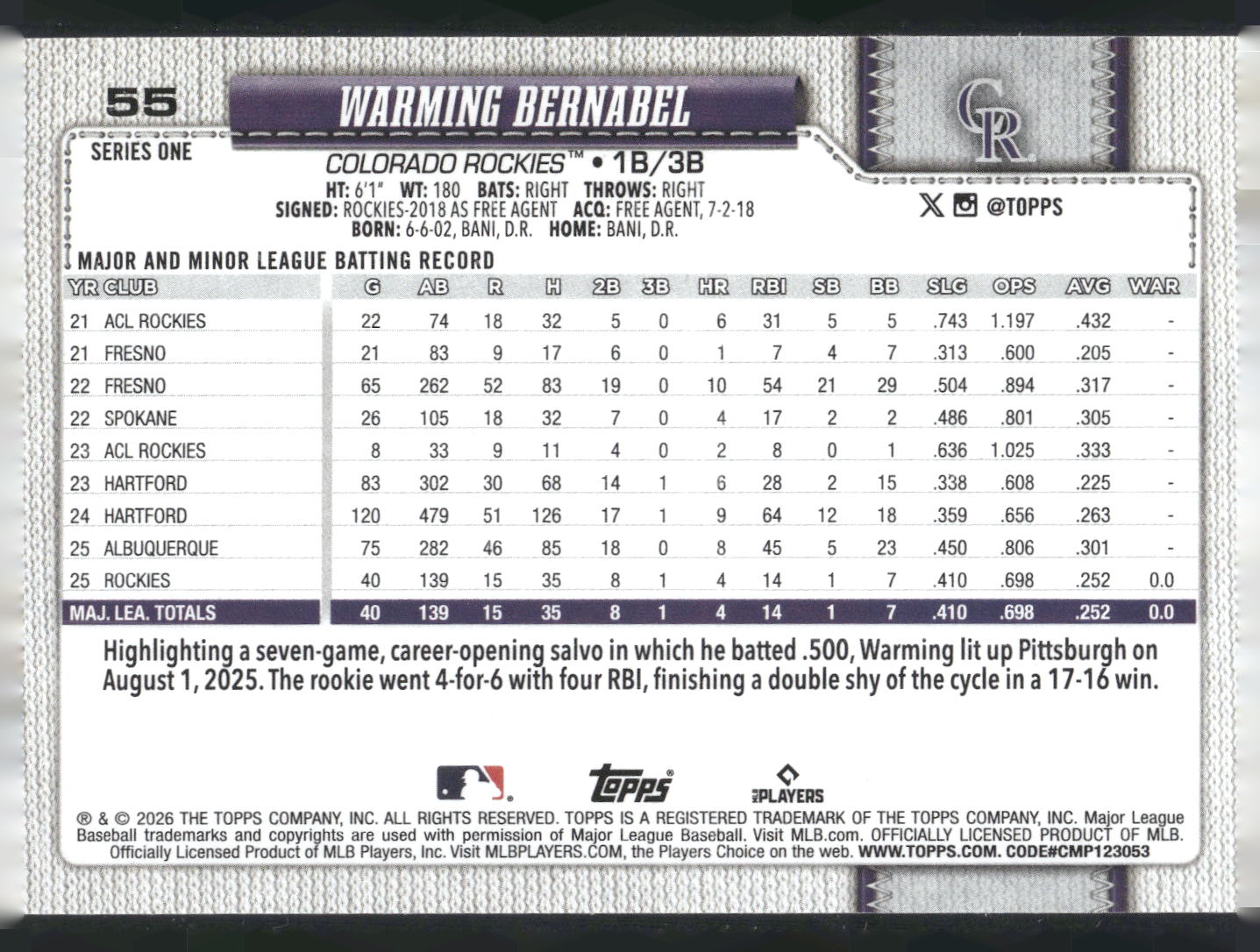 2026 Topps #55 Warming Bernabel