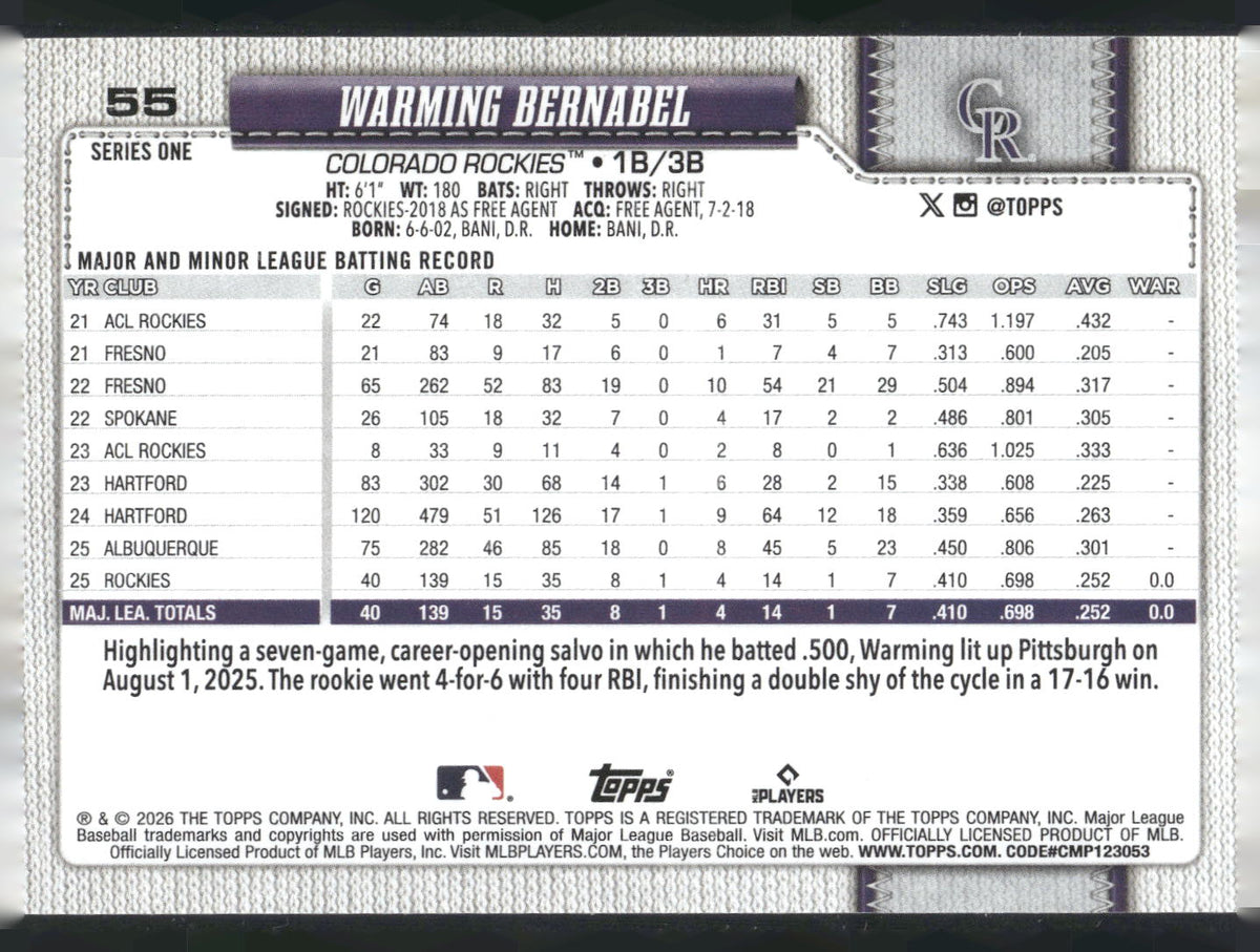 2026 Topps #55 Warming Bernabel