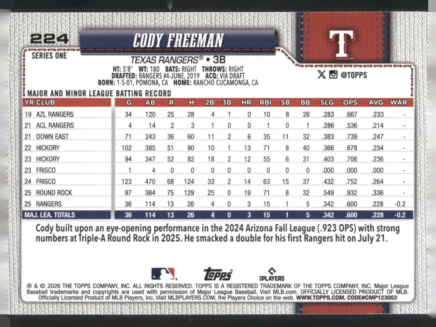 2026 Topps #224 Cody Freeman