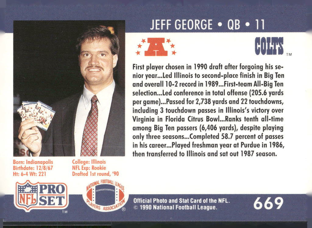 1990 Pro Set #669b Jeff George Shown in Colts uniform