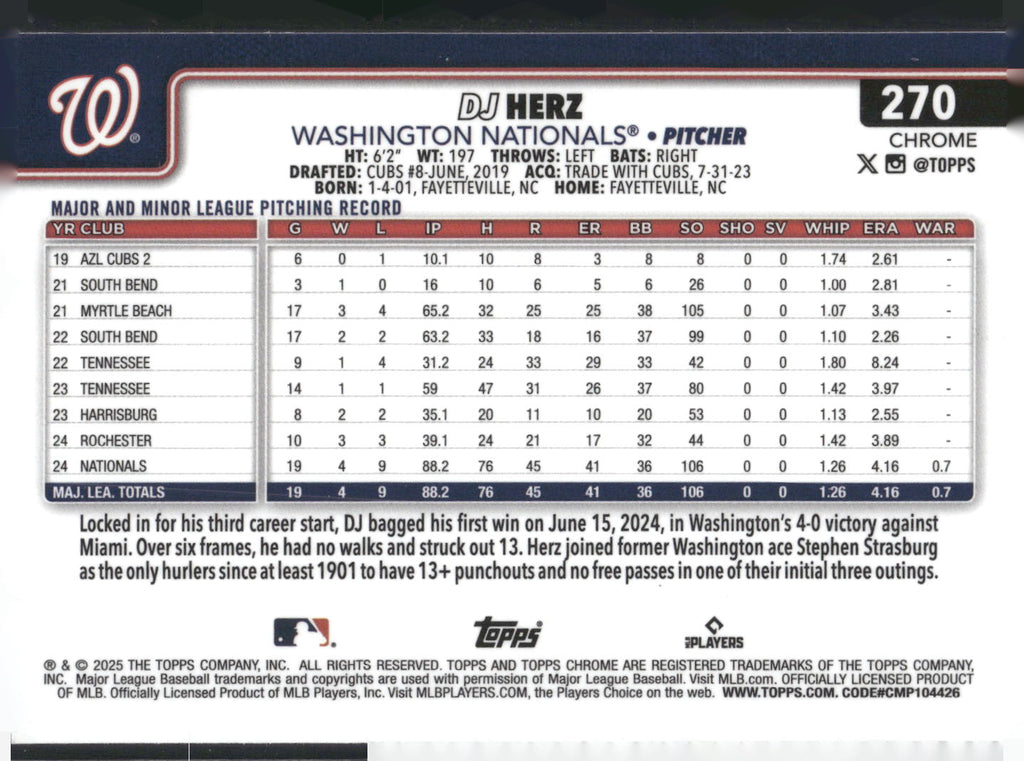 2025 Topps Chrome #270 DJ Herz