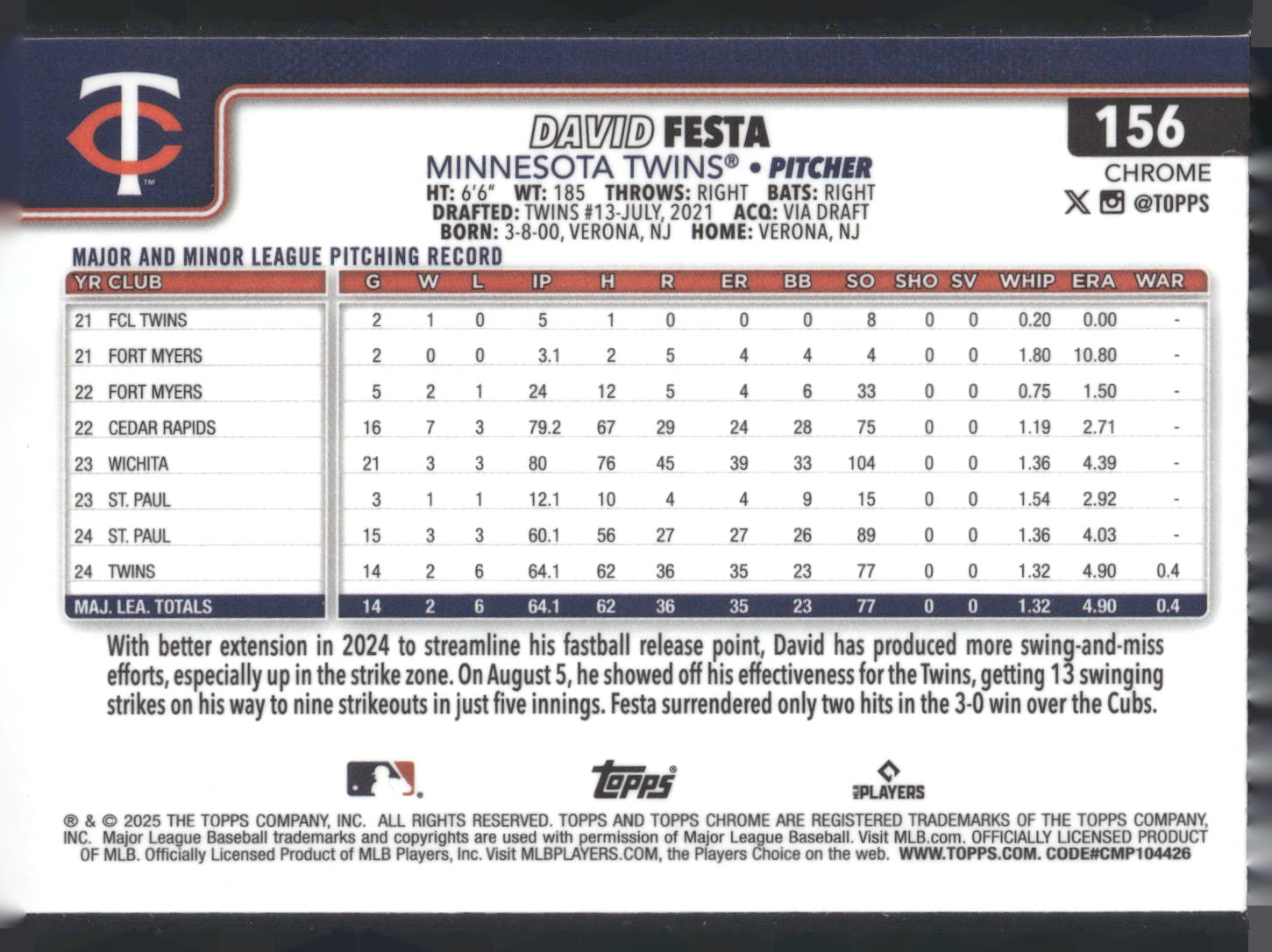 2025 Topps Chrome #156 David Festa