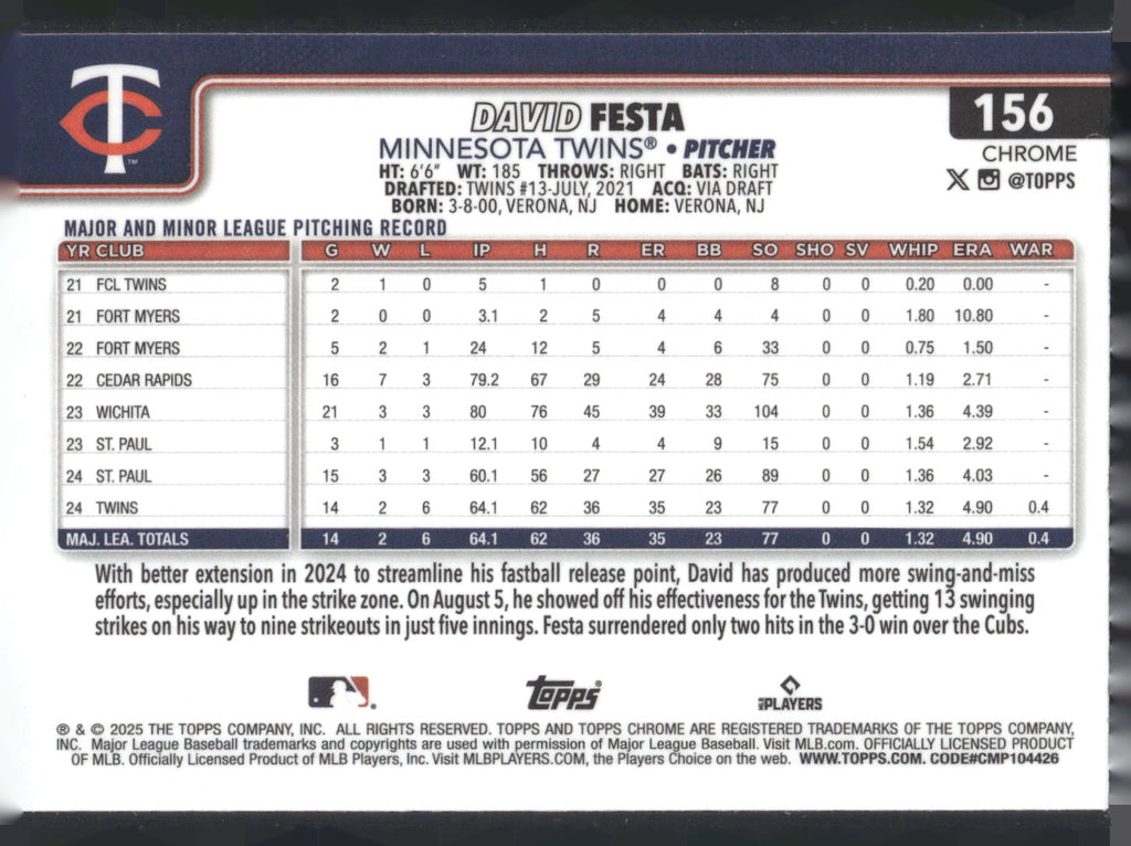 2025 Topps Chrome #156 David Festa