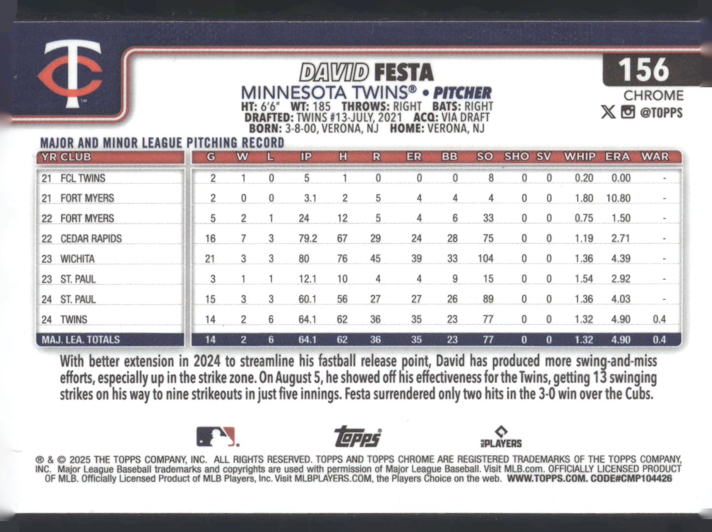 2025 Topps Chrome #156 David Festa