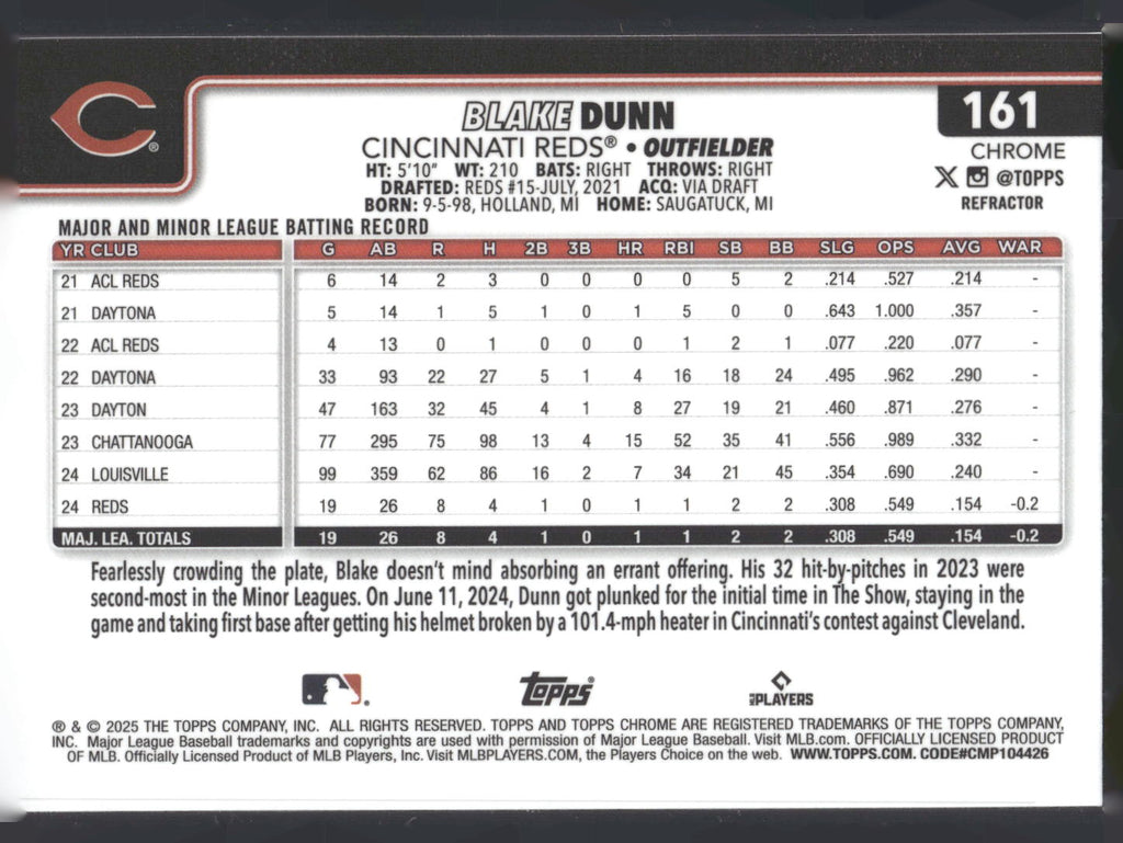2025 Topps Chrome #161 Blake Dunn Refractors