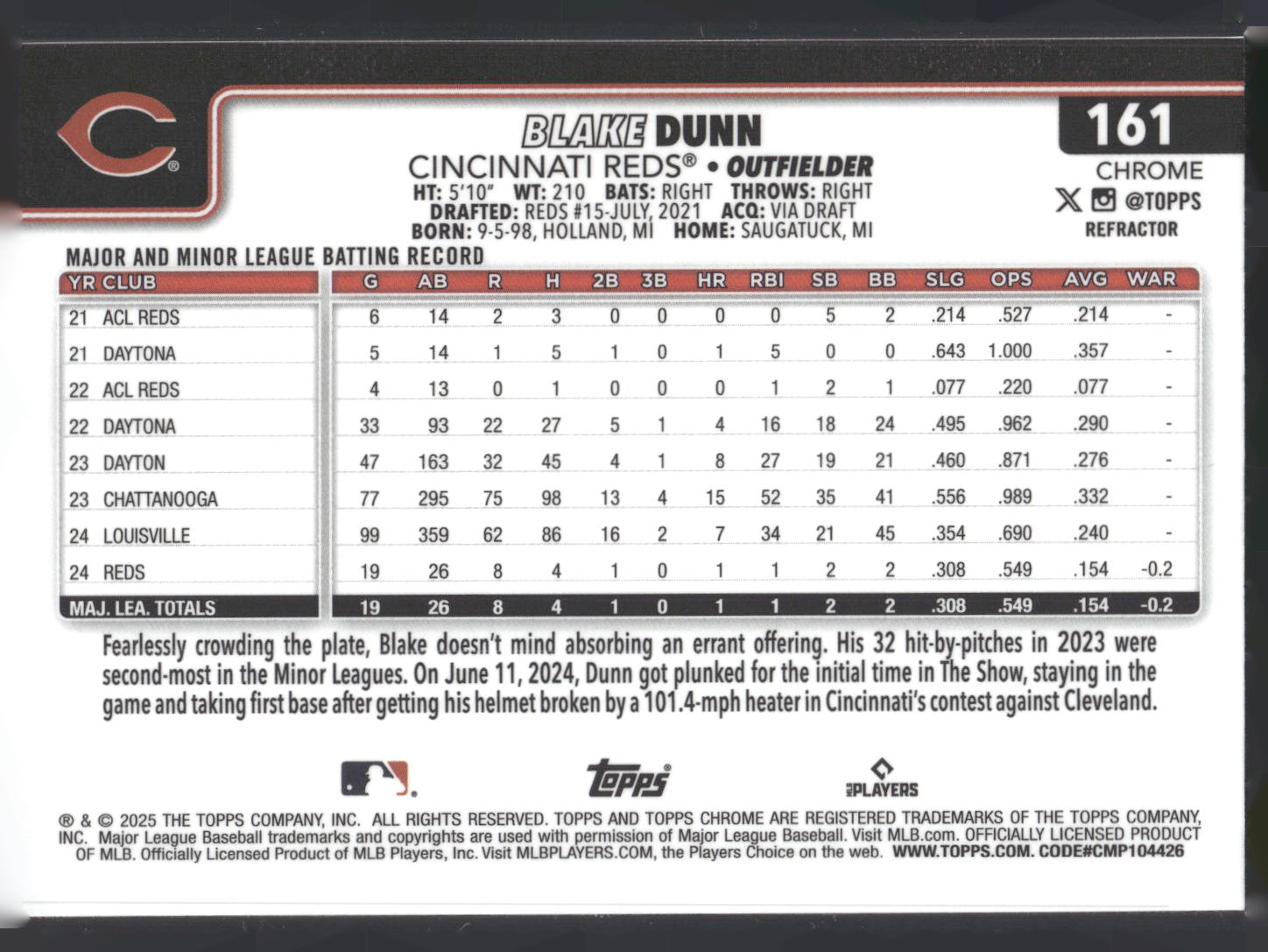 2025 Topps Chrome #161 Blake Dunn Refractors