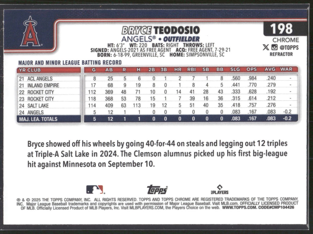 2025 Topps Chrome #198 Bryce Teodosio