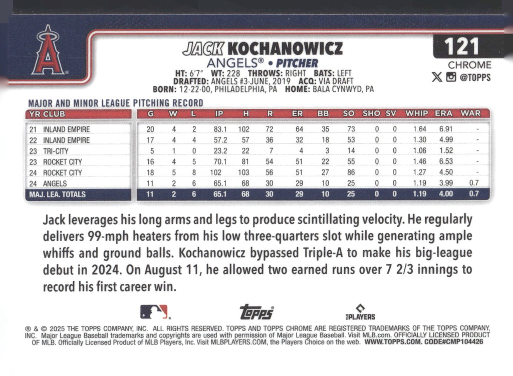 2025 Topps Chrome #121 Jack Kochanowicz