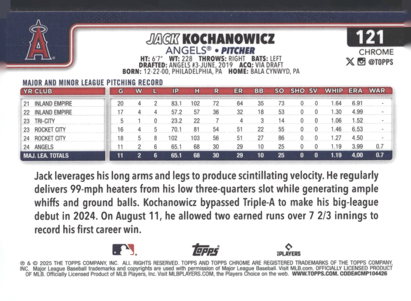 2025 Topps Chrome #121 Jack Kochanowicz